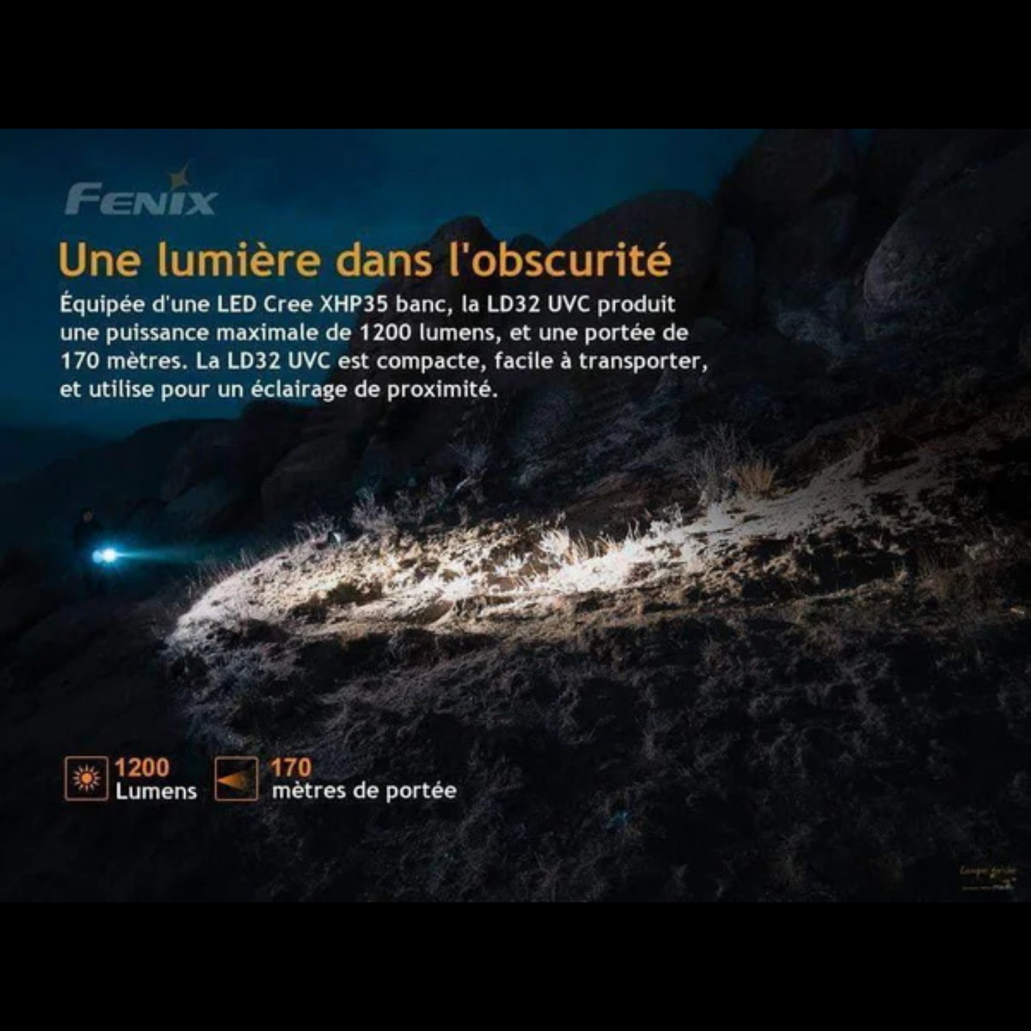 Lampe Tactique FENIX LD32 UVC – 1200 lumens rechargeable FENIX