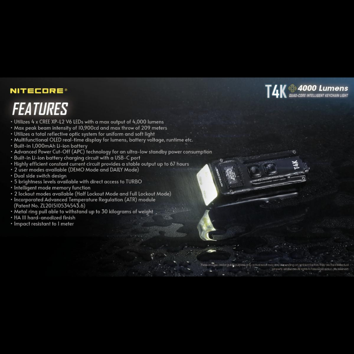 Lampe porte-clés NITECORE T4K – 4000 lumens NITECORE