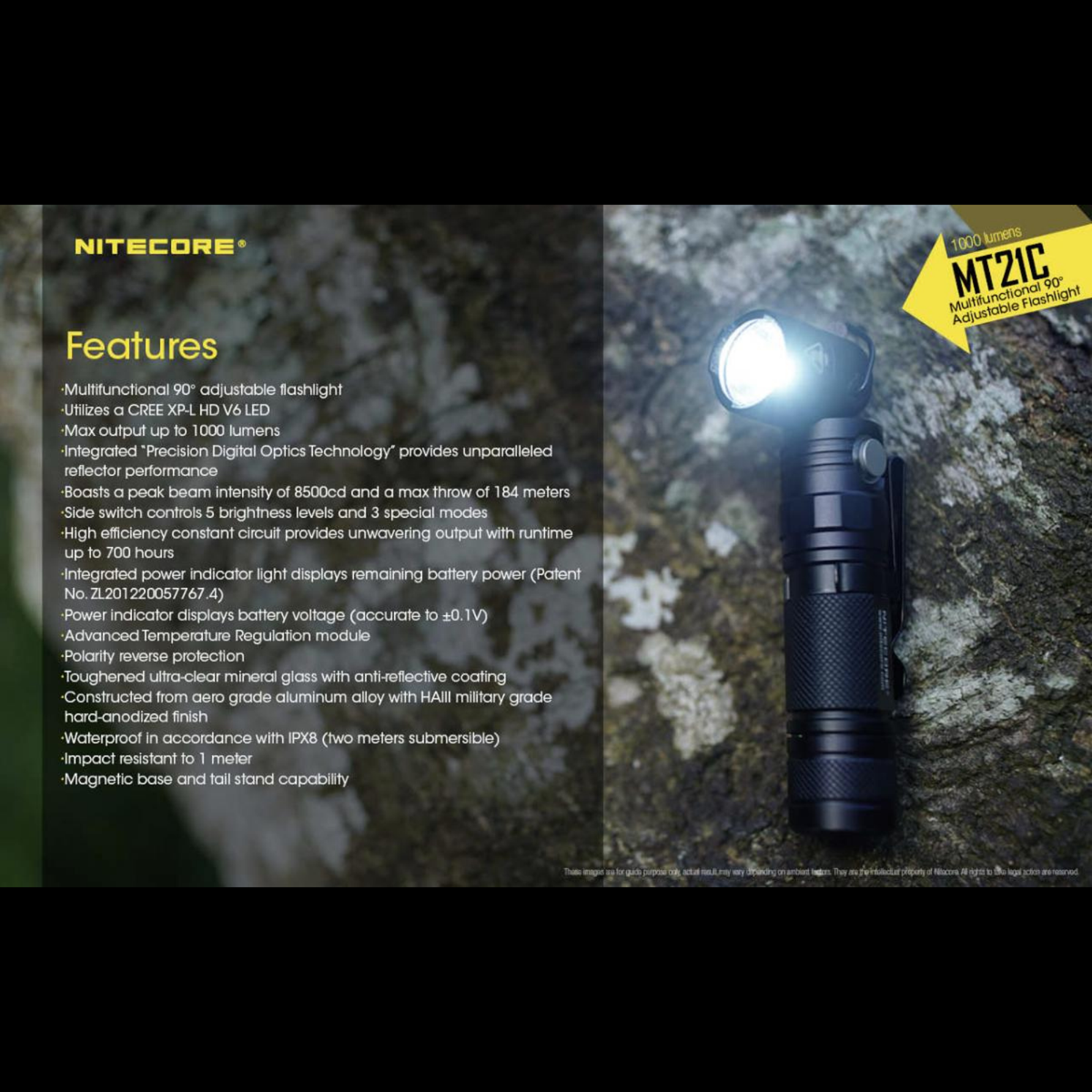 Lampe NITECORE MT21C – 1000 lumens – tête orientable 90° NITECORE