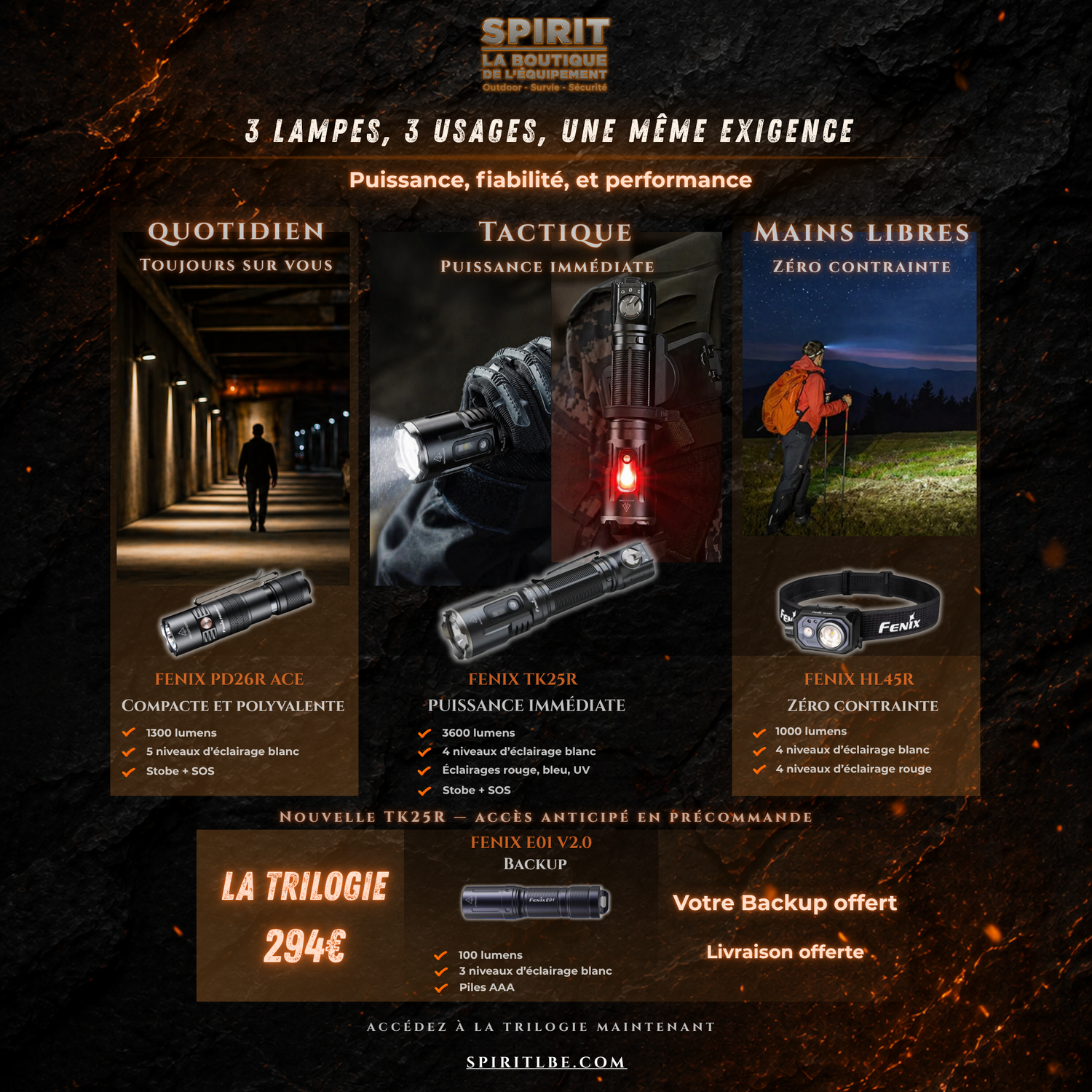 Pack TRILOGIE Éclairage FENIX FENIX