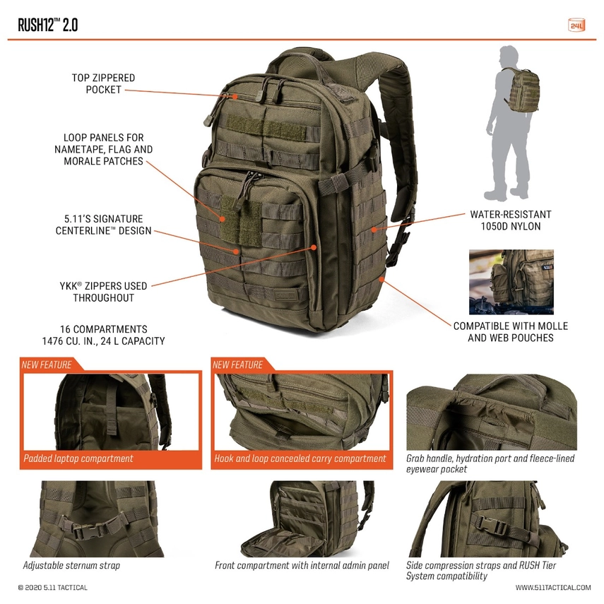 Sac à Dos 5.11 Rush 12 2.0 – 24 L 5.11 Tactical