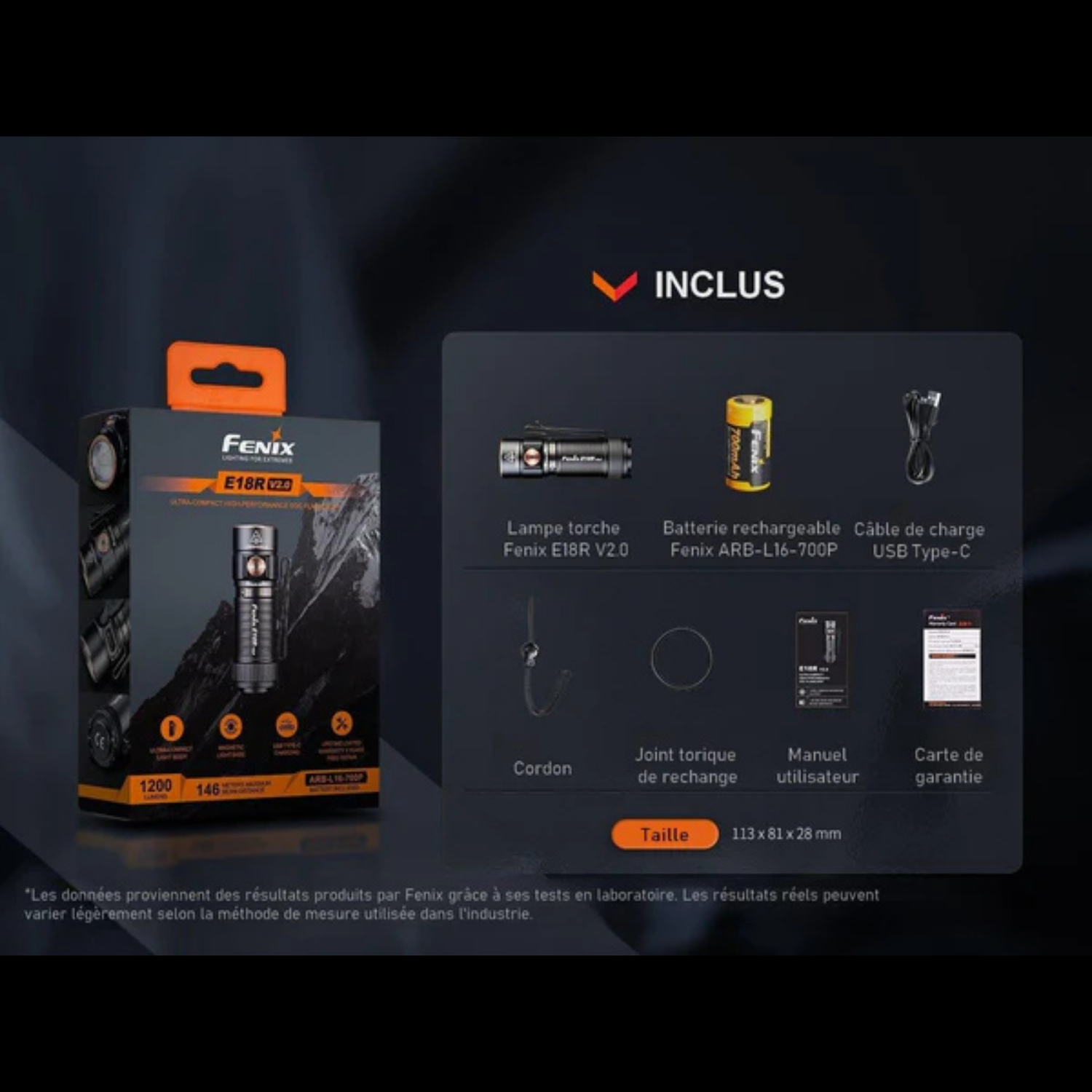Lampe EDC FENIX E18R V2.0 – 1200 lumens rechargeable FENIX